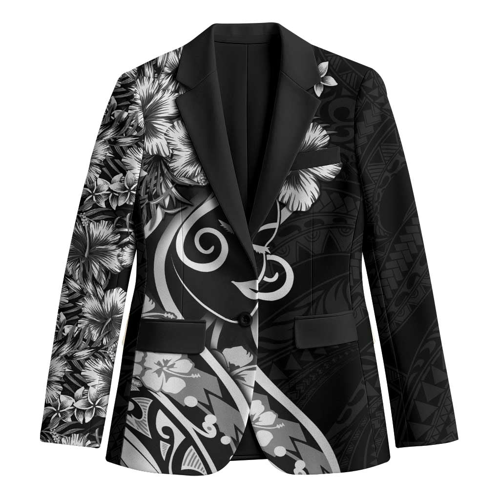 Polynesian Women's Day Blazer Black Hibiscus Flowers With Polynesian Pattern