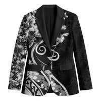 Polynesian Women's Day Blazer Black Hibiscus Flowers With Polynesian Pattern
