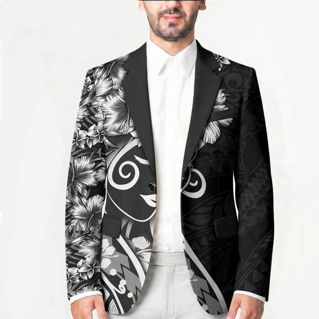 Polynesian Women's Day Blazer Black Hibiscus Flowers With Polynesian Pattern