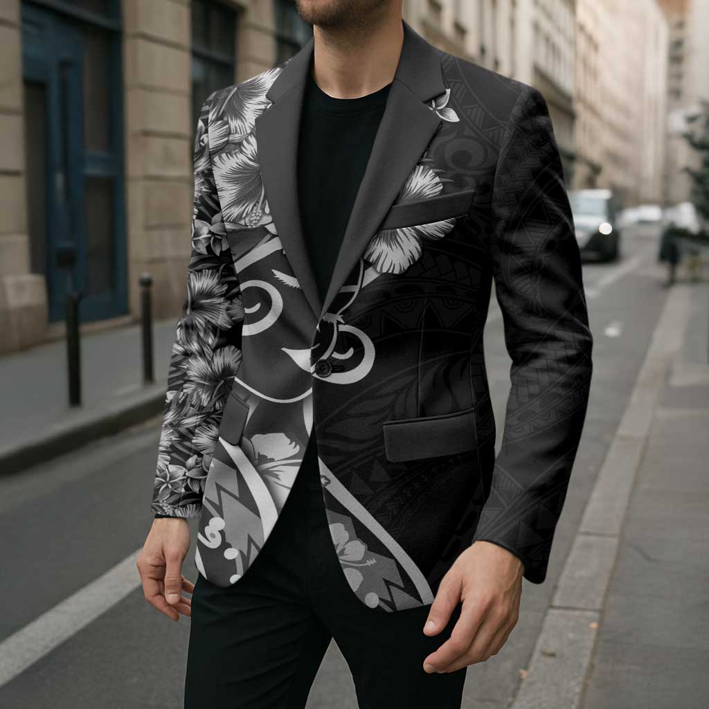 Polynesian Women's Day Blazer Black Hibiscus Flowers With Polynesian Pattern