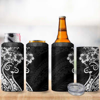 Polynesian Women's Day 4 in 1 Can Cooler Tumbler Black Hibiscus Flowers With Polynesian Pattern