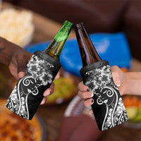 Polynesian Women's Day 4 in 1 Can Cooler Tumbler Black Hibiscus Flowers With Polynesian Pattern