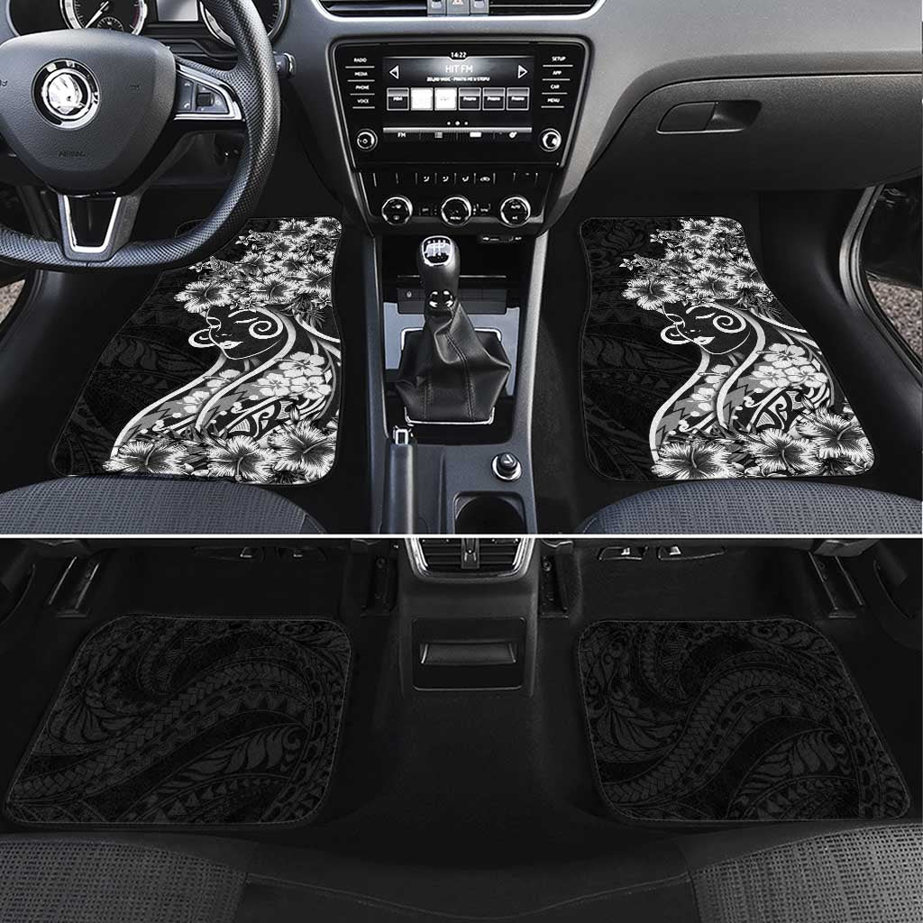 Polynesian Women's Day Car Mats Black Hibiscus Flowers With Polynesian Pattern