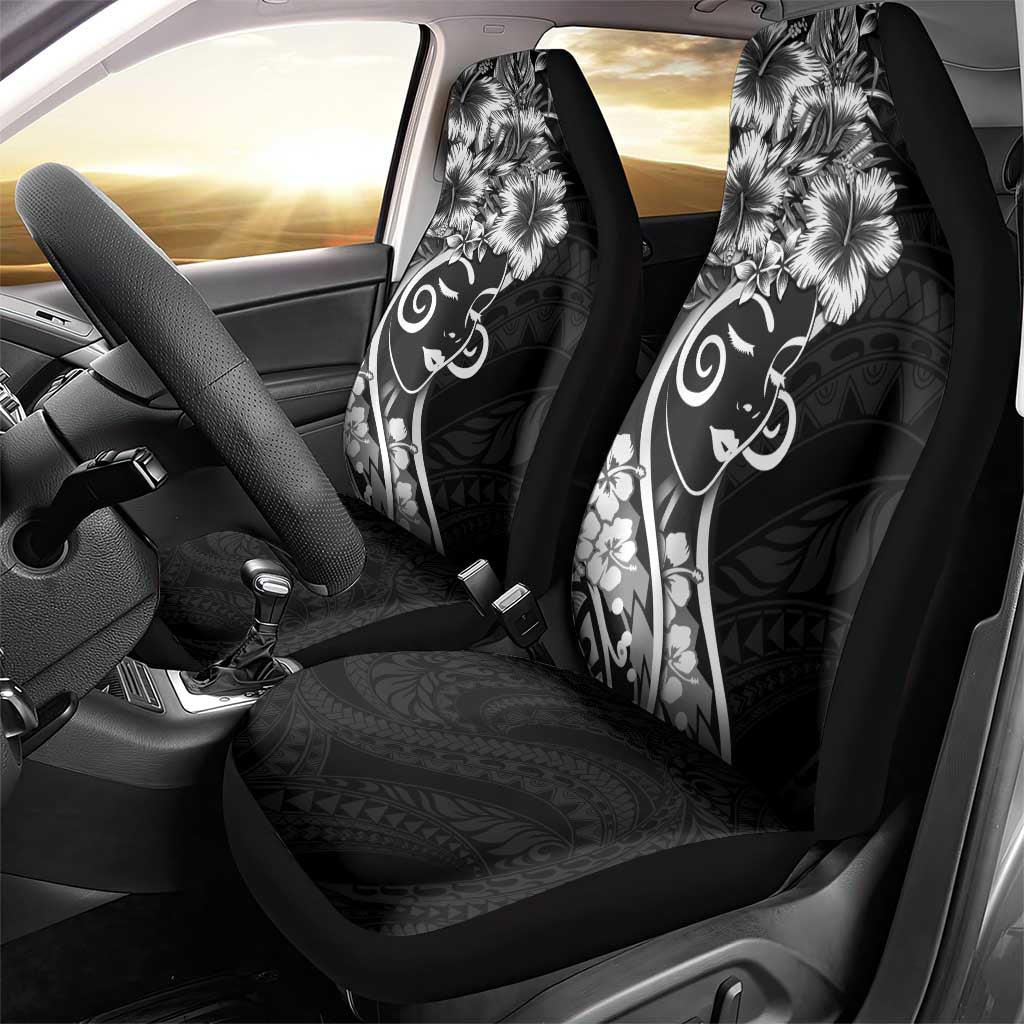 Polynesian Women's Day Car Seat Cover Black Hibiscus Flowers With Polynesian Pattern
