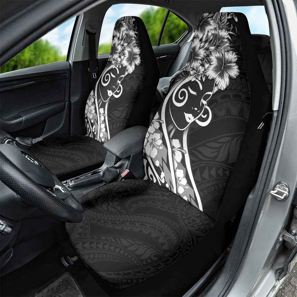 Polynesian Women's Day Car Seat Cover Black Hibiscus Flowers With Polynesian Pattern