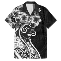 Polynesian Women's Day Family Matching Off The Shoulder Long Sleeve Dress and Hawaiian Shirt Black Hibiscus Flowers With Polynesian Pattern LT05 Dad's Shirt - Short Sleeve Black - Polynesian Pride