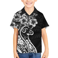 Polynesian Women's Day Family Matching Off Shoulder Maxi Dress and Hawaiian Shirt Black Hibiscus Flowers With Polynesian Pattern