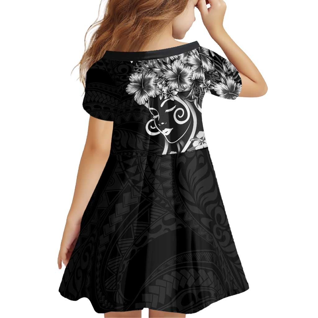 Polynesian Women's Day Family Matching Off Shoulder Short Dress and Hawaiian Shirt Black Hibiscus Flowers With Polynesian Pattern