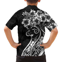 Polynesian Women's Day Family Matching Puletasi and Hawaiian Shirt Black Hibiscus Flowers With Polynesian Pattern