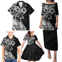 Polynesian Women's Day Family Matching Puletasi and Hawaiian Shirt Black Hibiscus Flowers With Polynesian Pattern