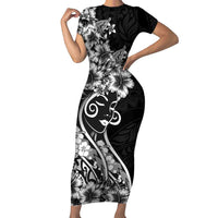 Polynesian Women's Day Family Matching Short Sleeve Bodycon Dress and Hawaiian Shirt Black Hibiscus Flowers With Polynesian Pattern LT05 Mom's Dress Black - Polynesian Pride