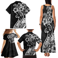 Polynesian Women's Day Family Matching Tank Maxi Dress and Hawaiian Shirt Black Hibiscus Flowers With Polynesian Pattern