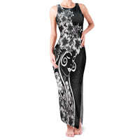 Polynesian Women's Day Family Matching Tank Maxi Dress and Hawaiian Shirt Black Hibiscus Flowers With Polynesian Pattern