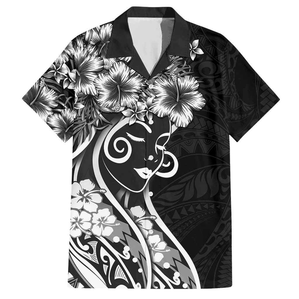 Polynesian Women's Day Hawaiian Shirt Black Hibiscus Flowers With Polynesian Pattern