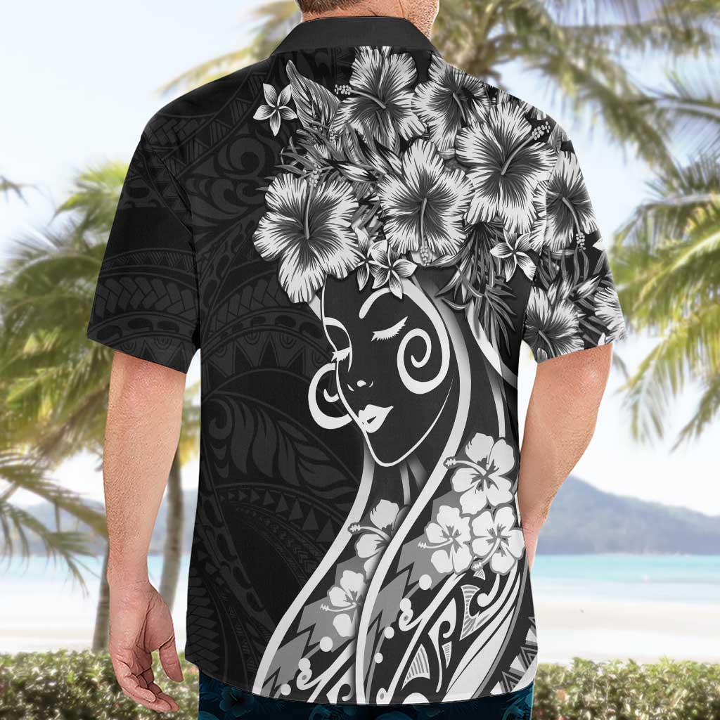 Polynesian Women's Day Hawaiian Shirt Black Hibiscus Flowers With Polynesian Pattern