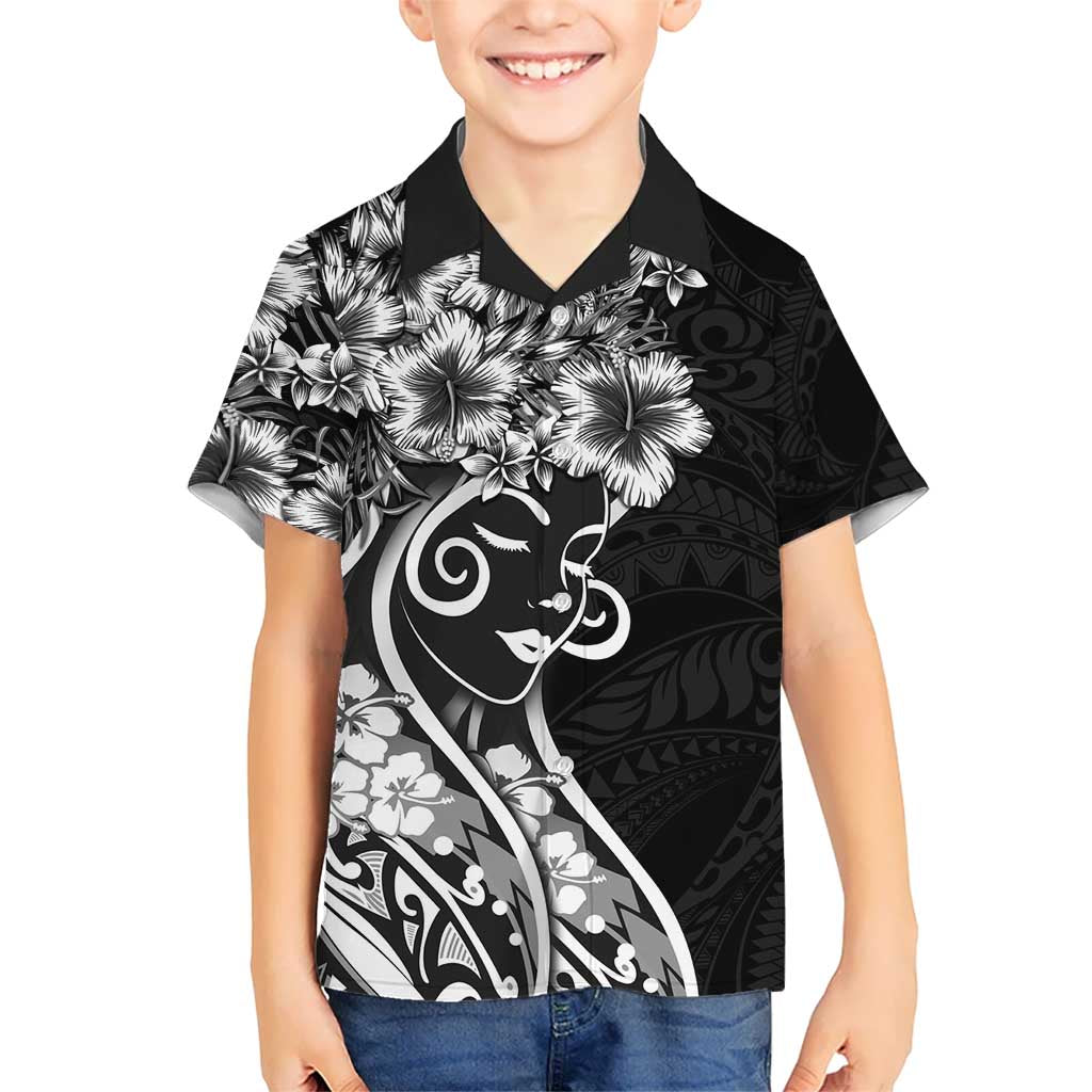 Polynesian Women's Day Hawaiian Shirt Black Hibiscus Flowers With Polynesian Pattern