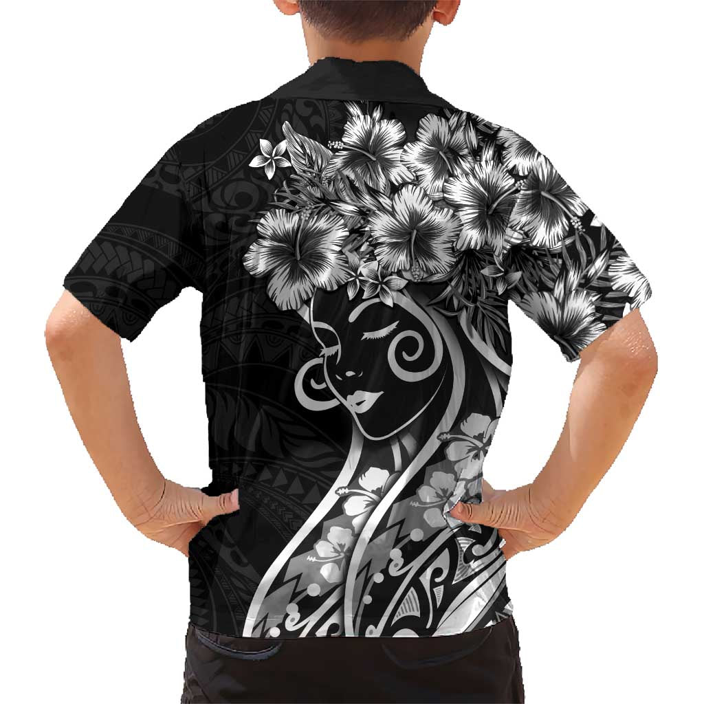 Polynesian Women's Day Hawaiian Shirt Black Hibiscus Flowers With Polynesian Pattern