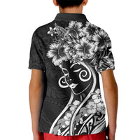 Polynesian Women's Day Kid Polo Shirt Black Hibiscus Flowers With Polynesian Pattern