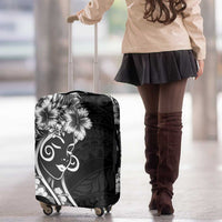 Polynesian Women's Day Luggage Cover Black Hibiscus Flowers With Polynesian Pattern