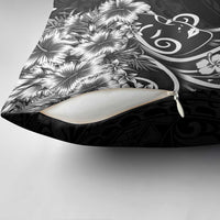 Polynesian Women's Day Pillow Cover Black Hibiscus Flowers With Polynesian Pattern
