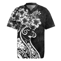 Polynesian Women's Day Rugby Jersey Black Hibiscus Flowers With Polynesian Pattern