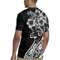 Polynesian Women's Day Rugby Jersey Black Hibiscus Flowers With Polynesian Pattern