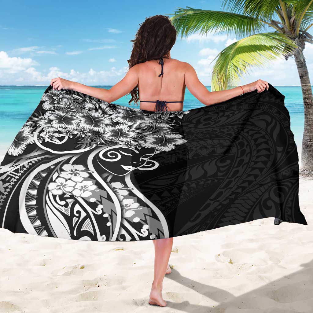 Polynesian Women's Day Sarong Black Hibiscus Flowers With Polynesian Pattern