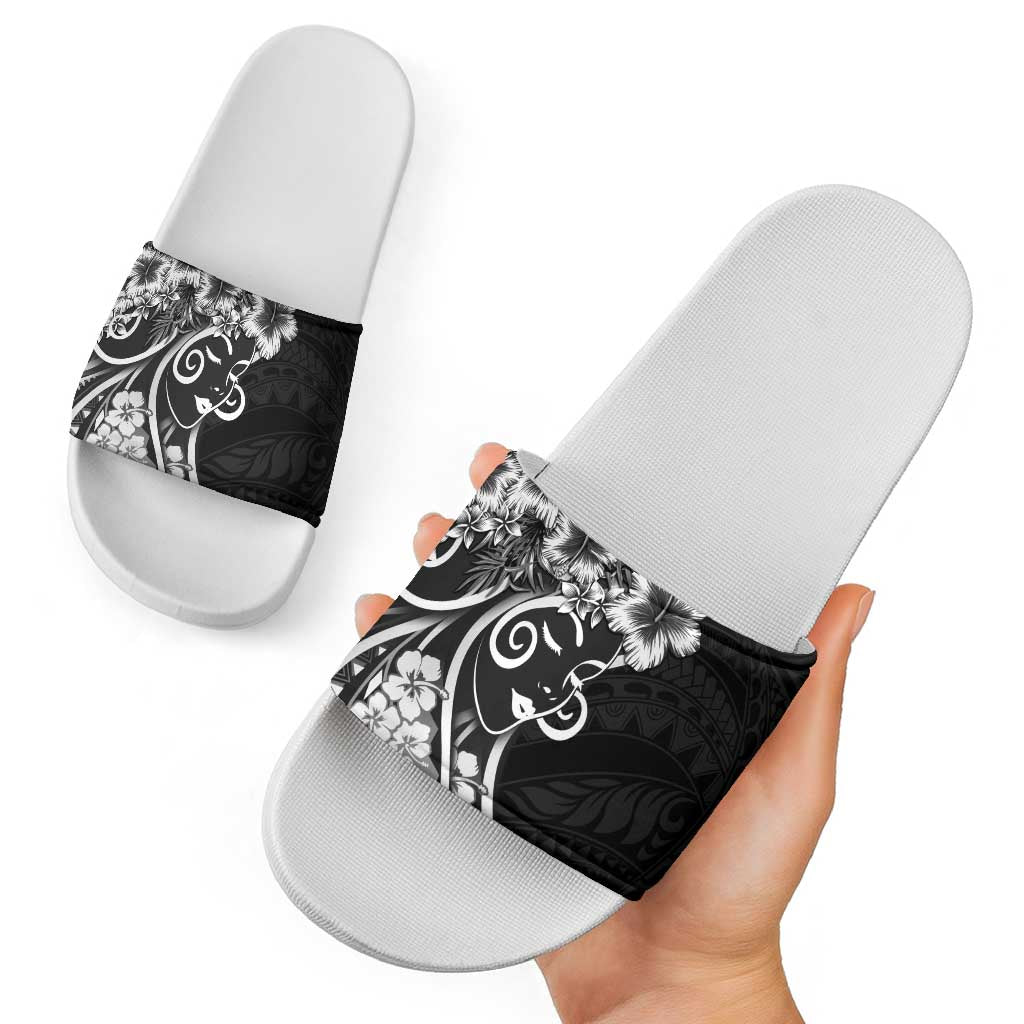Polynesian Women's Day Slide Sandals Black Hibiscus Flowers With Polynesian Pattern
