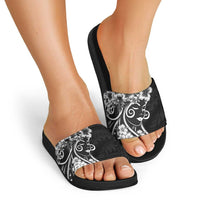 Polynesian Women's Day Slide Sandals Black Hibiscus Flowers With Polynesian Pattern