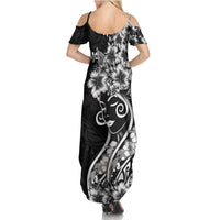 Polynesian Women's Day Summer Maxi Dress Black Hibiscus Flowers With Polynesian Pattern