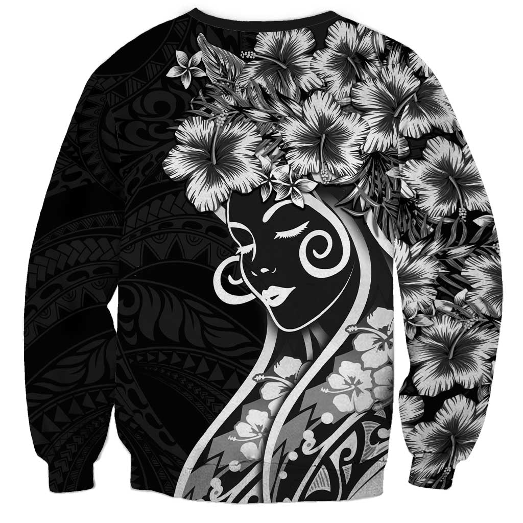 Polynesian Women's Day Sweatshirt Black Hibiscus Flowers With Polynesian Pattern