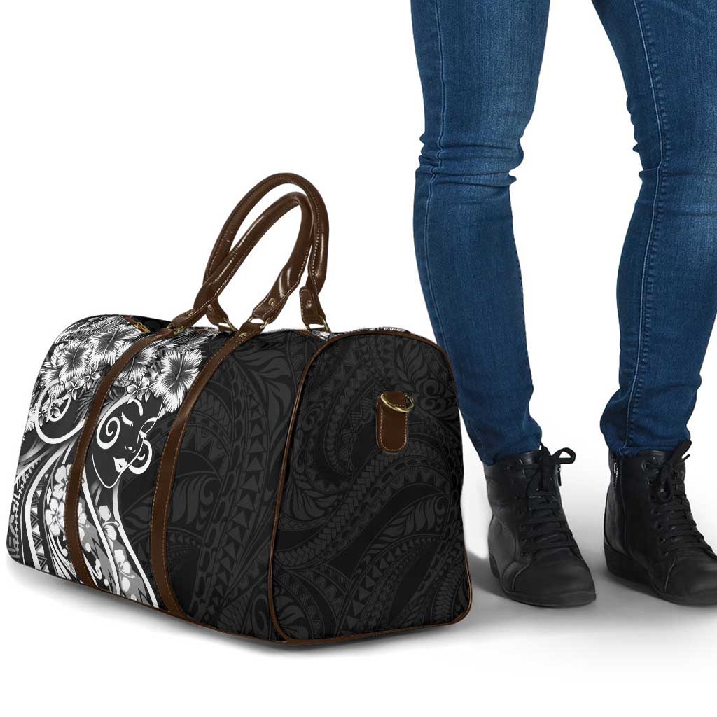 Polynesian Women's Day Travel Bag Black Hibiscus Flowers With Polynesian Pattern