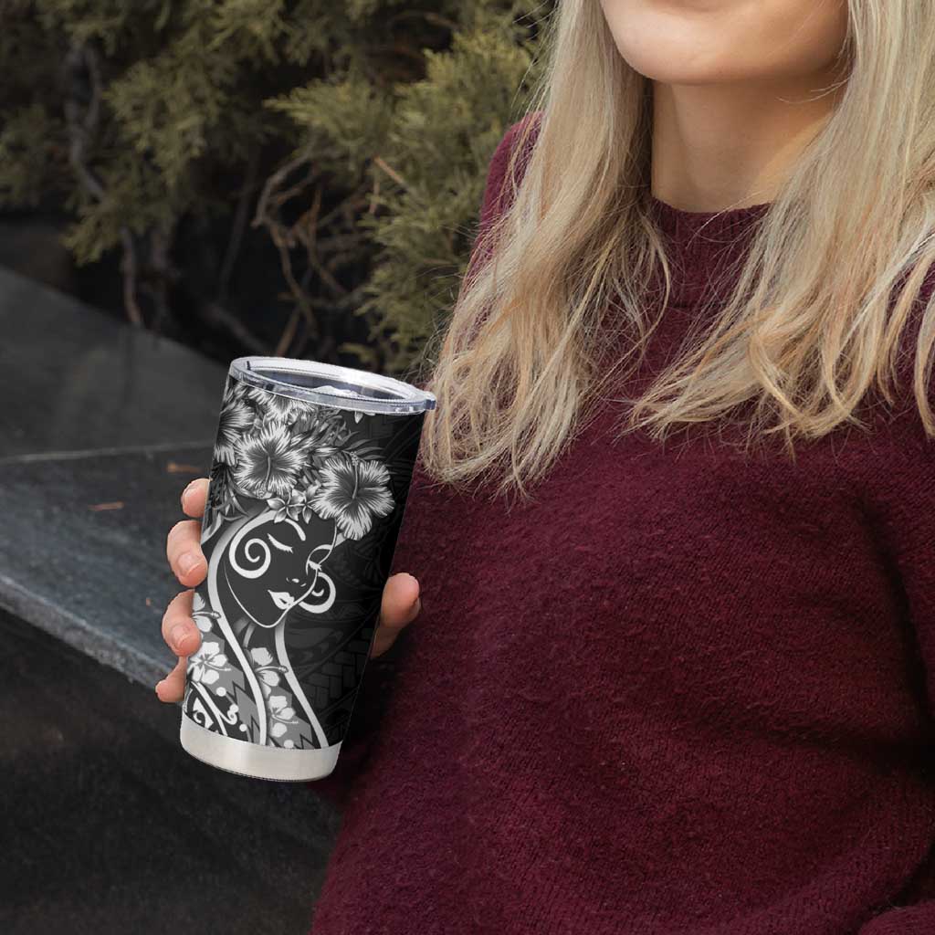 Polynesian Women's Day Tumbler Cup Black Hibiscus Flowers With Polynesian Pattern