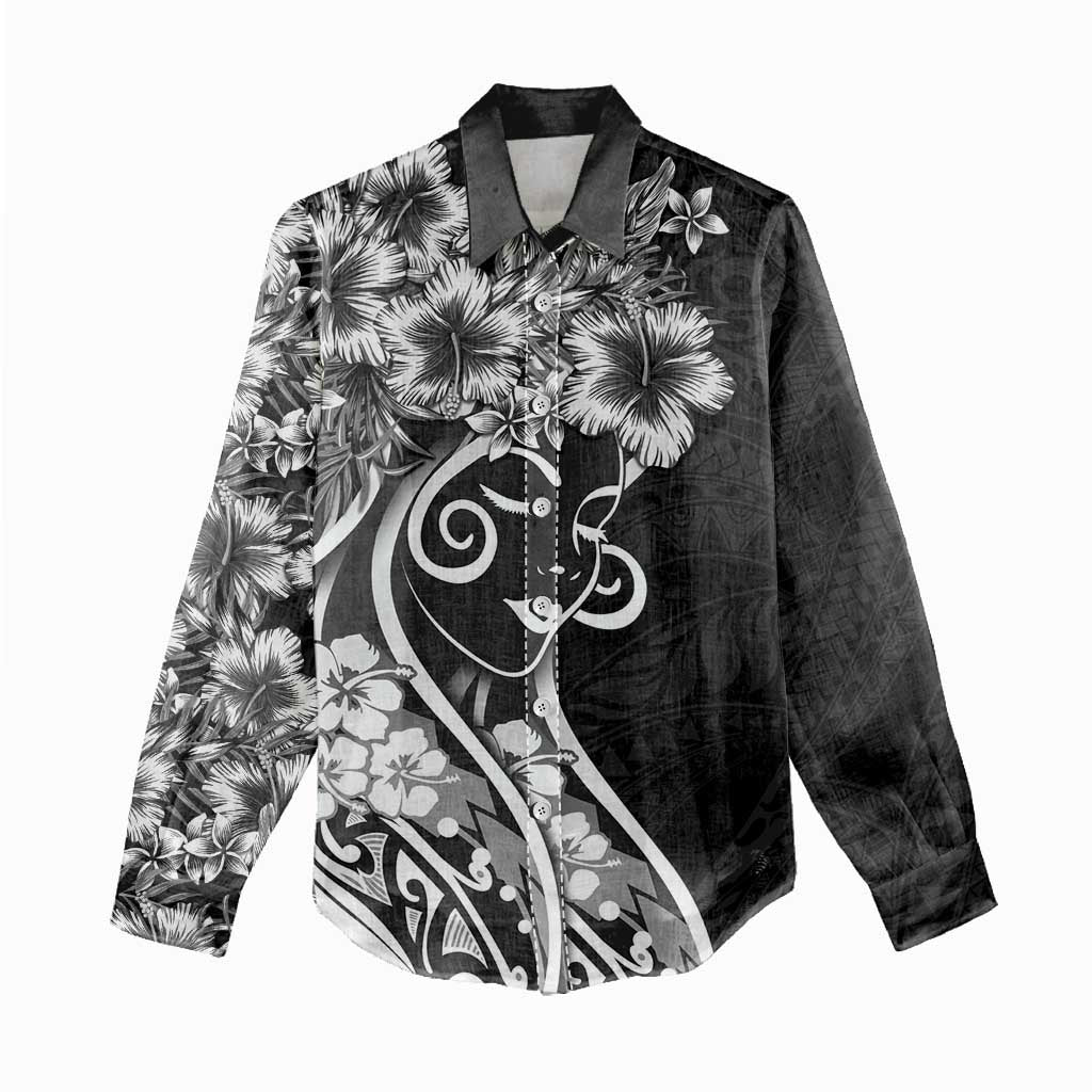 Polynesian Women's Day Women Casual Shirt Black Hibiscus Flowers With Polynesian Pattern