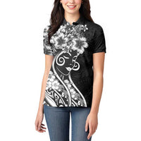 Polynesian Women's Day Women Polo Shirt Black Hibiscus Flowers With Polynesian Pattern