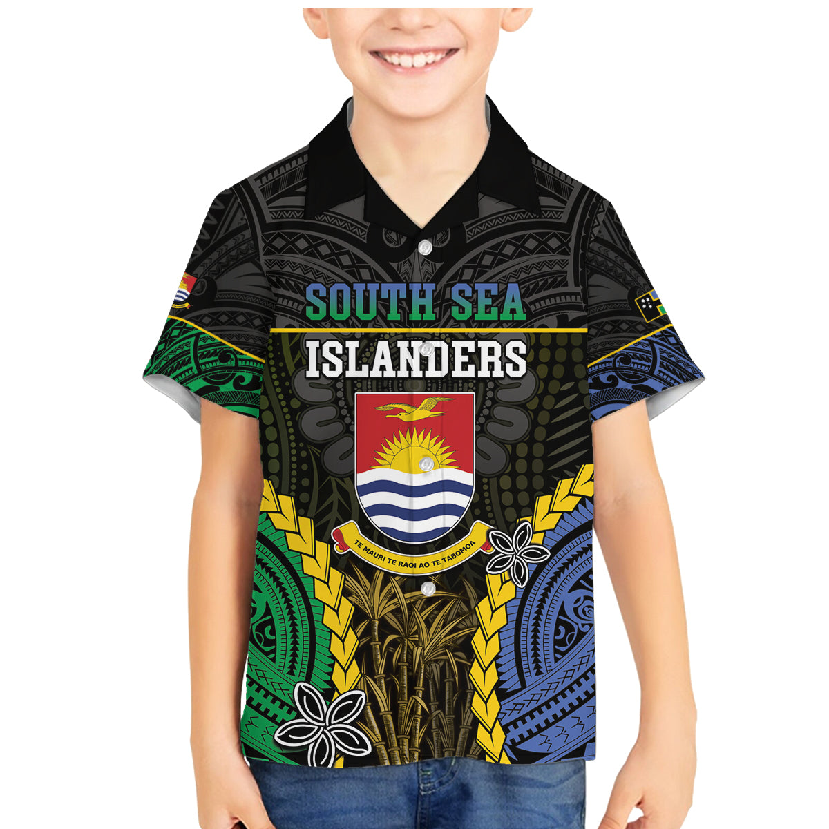 Personalised South Sea Islanders And Gilbert Islands Family Matching Mermaid Dress and Hawaiian Shirt Kanakas Polynesian Pattern LT05 Son's Shirt Black - Polynesian Pride