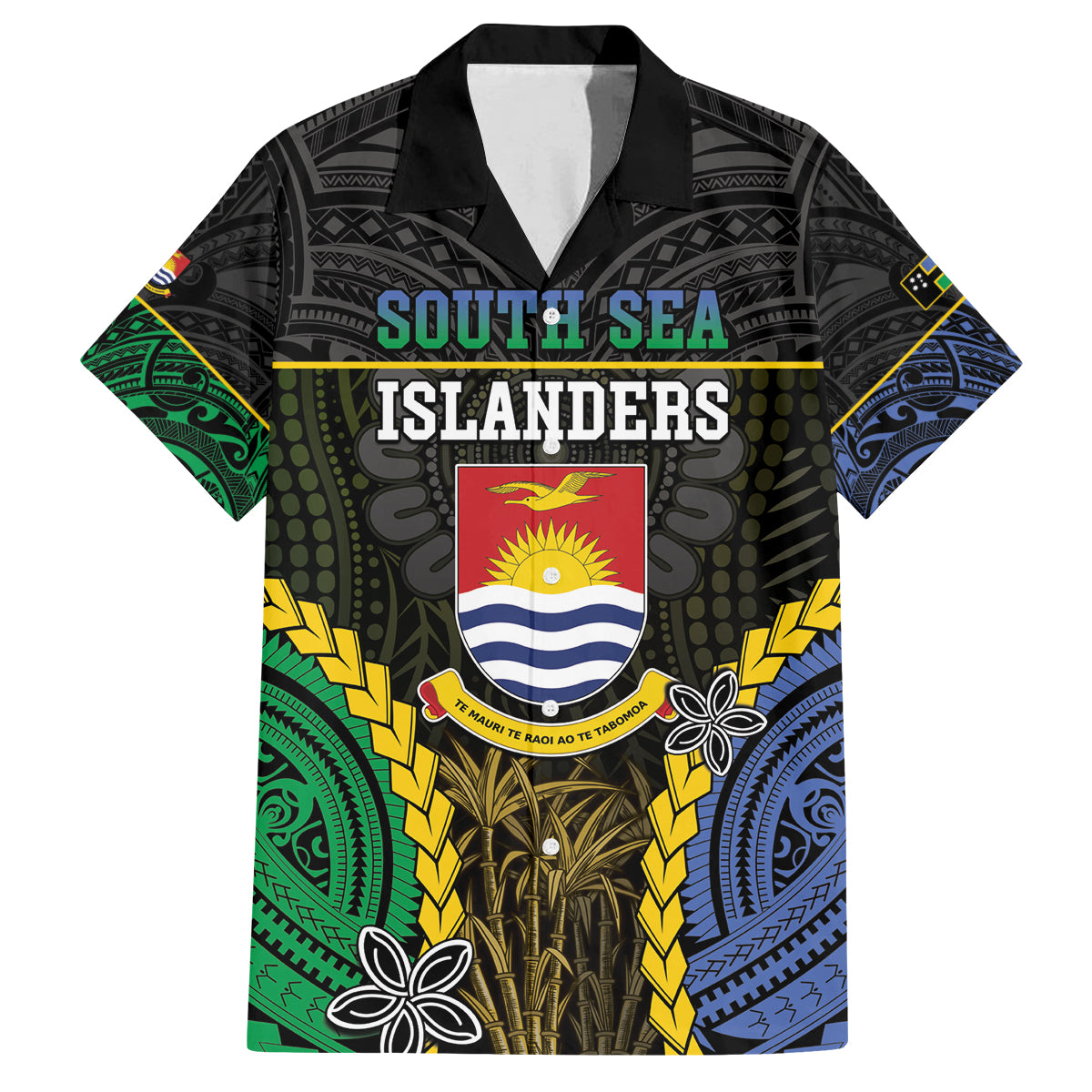 Personalised South Sea Islanders And Gilbert Islands Family Matching Off The Shoulder Long Sleeve Dress and Hawaiian Shirt Kanakas Polynesian Pattern LT05 Dad's Shirt - Short Sleeve Black - Polynesian Pride