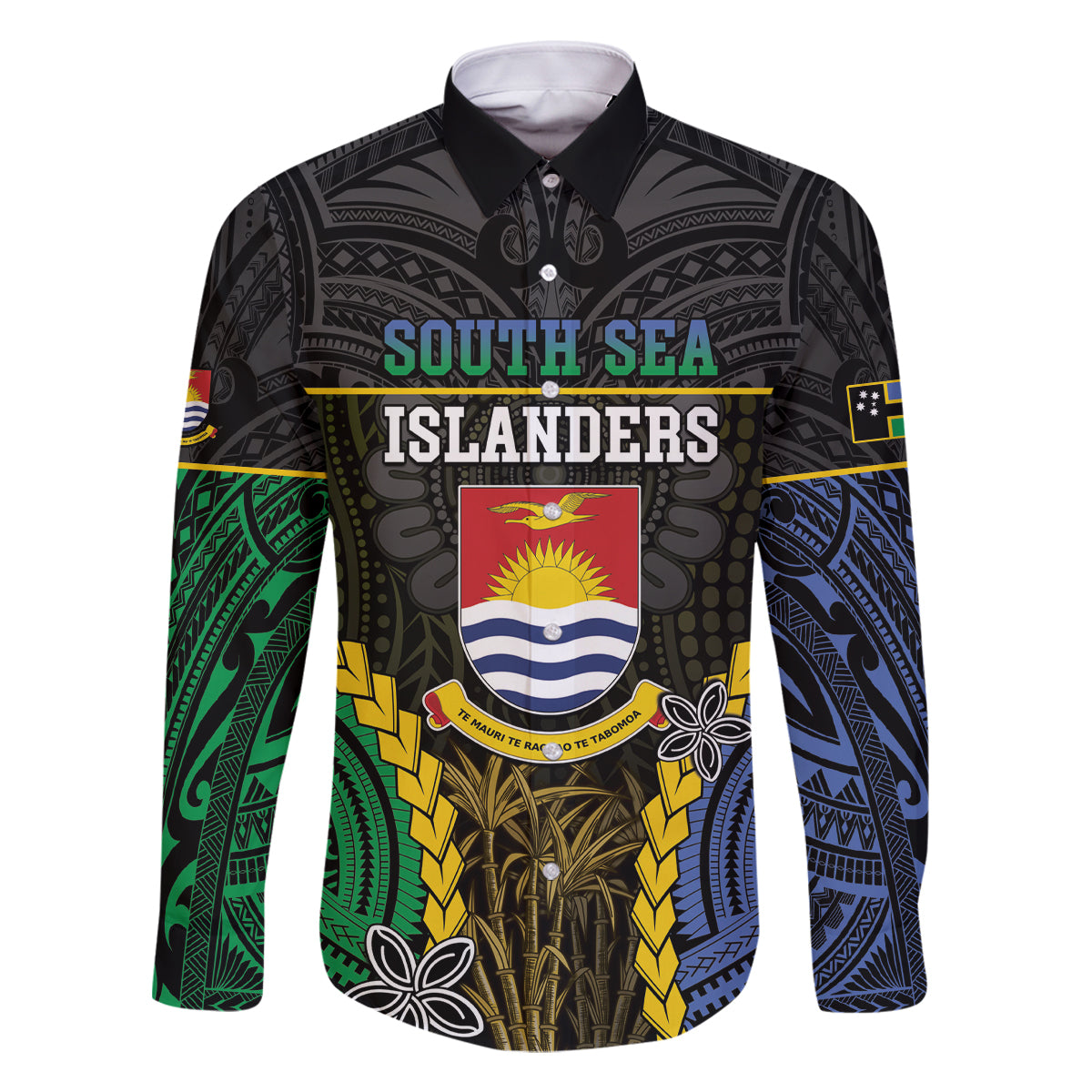 Personalised South Sea Islanders And Gilbert Islands Family Matching Off The Shoulder Long Sleeve Dress and Hawaiian Shirt Kanakas Polynesian Pattern LT05 Dad's Shirt - Long Sleeve Black - Polynesian Pride