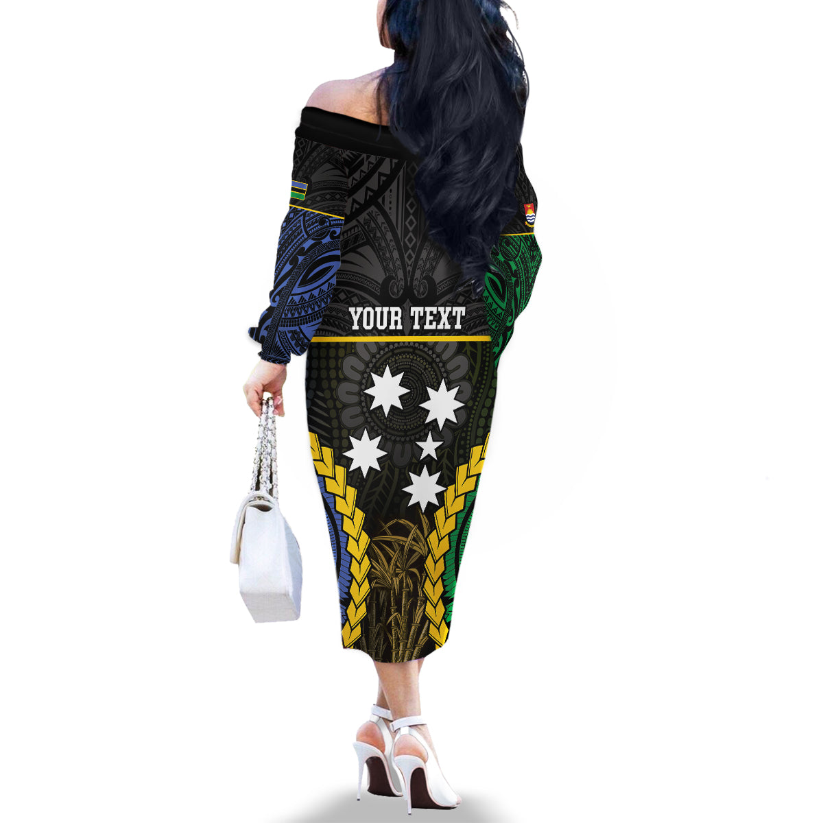 Personalised South Sea Islanders And Gilbert Islands Family Matching Off The Shoulder Long Sleeve Dress and Hawaiian Shirt Kanakas Polynesian Pattern LT05 - Polynesian Pride