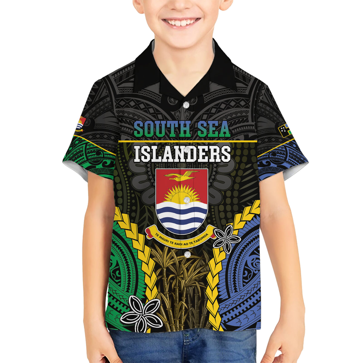Personalised South Sea Islanders And Gilbert Islands Family Matching Short Sleeve Bodycon Dress and Hawaiian Shirt Kanakas Polynesian Pattern LT05 Son's Shirt Black - Polynesian Pride