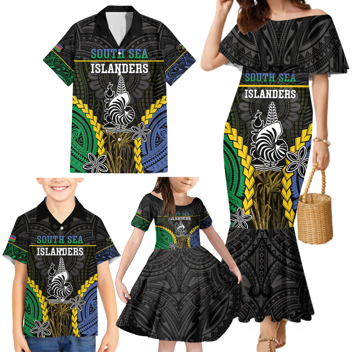 Personalised South Sea Islanders And New Caledonia Family Matching Mermaid Dress and Hawaiian Shirt Kanakas Polynesian Pattern LT05 - Polynesian Pride