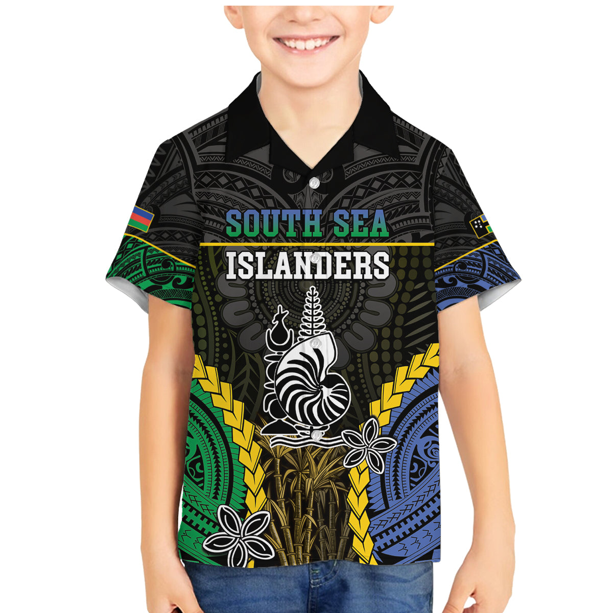 Personalised South Sea Islanders And New Caledonia Family Matching Mermaid Dress and Hawaiian Shirt Kanakas Polynesian Pattern LT05 Son's Shirt Black - Polynesian Pride