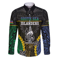 Personalised South Sea Islanders And New Caledonia Family Matching Off The Shoulder Long Sleeve Dress and Hawaiian Shirt Kanakas Polynesian Pattern LT05 Dad's Shirt - Long Sleeve Black - Polynesian Pride
