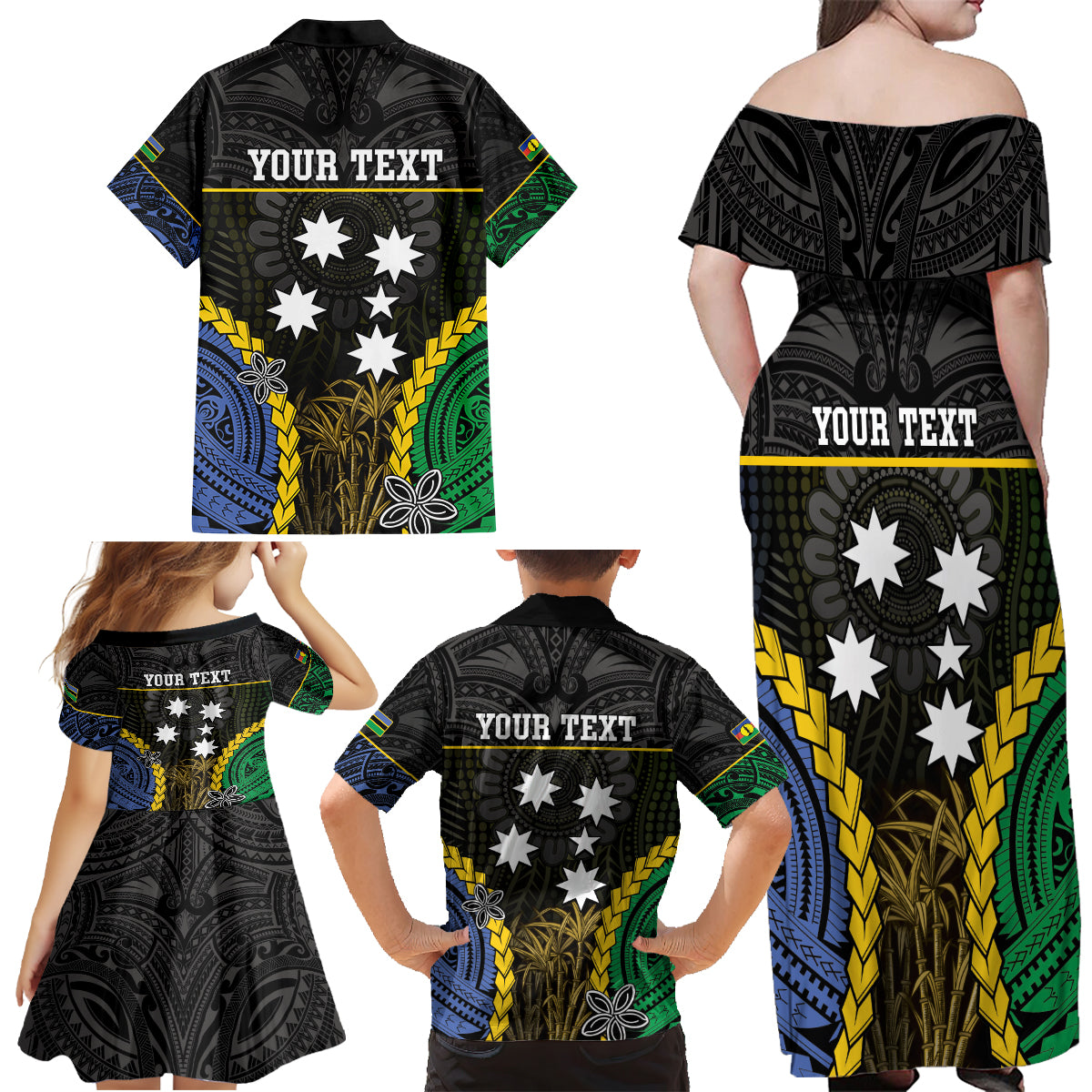Personalised South Sea Islanders And New Caledonia Family Matching Off Shoulder Maxi Dress and Hawaiian Shirt Kanakas Polynesian Pattern LT05 - Polynesian Pride