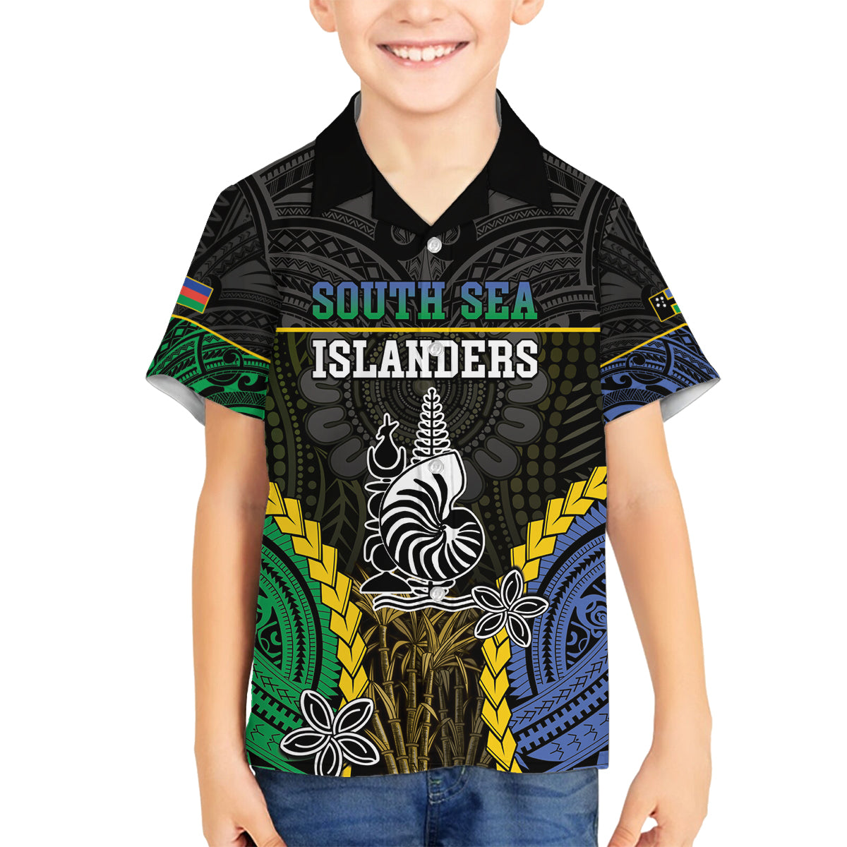Personalised South Sea Islanders And New Caledonia Family Matching Off Shoulder Maxi Dress and Hawaiian Shirt Kanakas Polynesian Pattern LT05 Son's Shirt Black - Polynesian Pride
