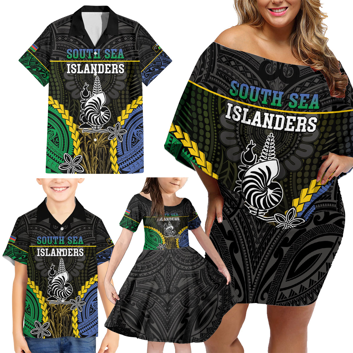 Personalised South Sea Islanders And New Caledonia Family Matching Off Shoulder Short Dress and Hawaiian Shirt Kanakas Polynesian Pattern LT05 - Polynesian Pride