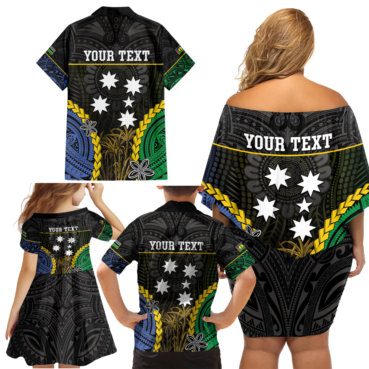 Personalised South Sea Islanders And New Caledonia Family Matching Off Shoulder Short Dress and Hawaiian Shirt Kanakas Polynesian Pattern LT05 - Polynesian Pride