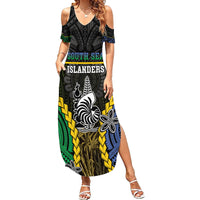 Personalised South Sea Islanders And New Caledonia Family Matching Summer Maxi Dress and Hawaiian Shirt Kanakas Polynesian Pattern LT05 Mom's Dress Black - Polynesian Pride