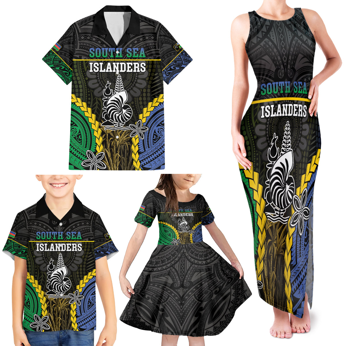 Personalised South Sea Islanders And New Caledonia Family Matching Tank Maxi Dress and Hawaiian Shirt Kanakas Polynesian Pattern LT05 - Polynesian Pride