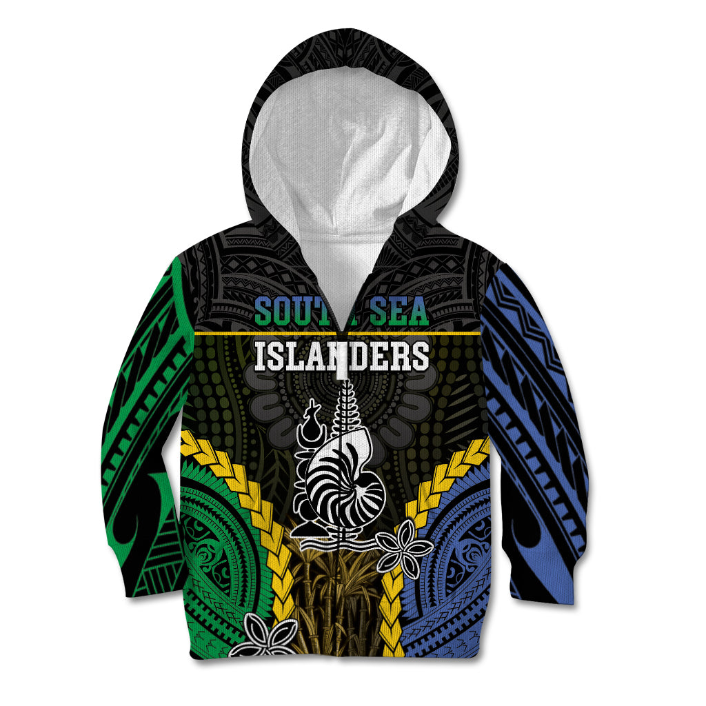 Personalised South Sea Islanders And New Caledonia Kid Hoodie Kanakas Polynesian Pattern LT05 Zip Hoodie Black - Polynesian Pride